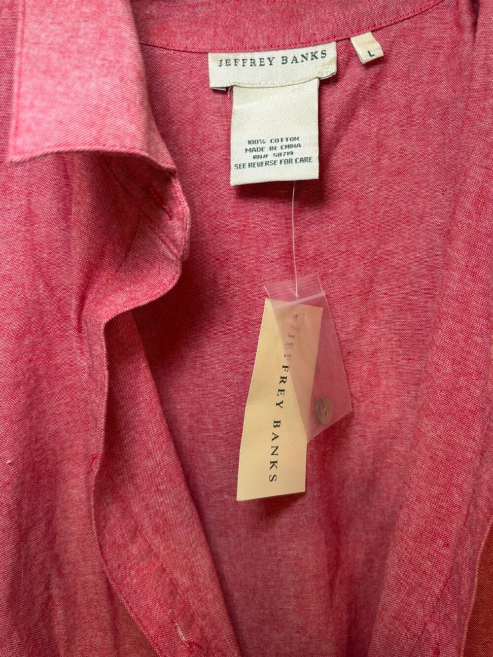 Jeffrey Banks NWT Red Cotton Chambray Button Front Midi Shirt Dress L - Picture 10 of 11
